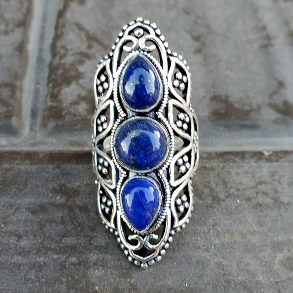New Lapis Lazuli Silver Statement Ring. - Picture 10 of 12